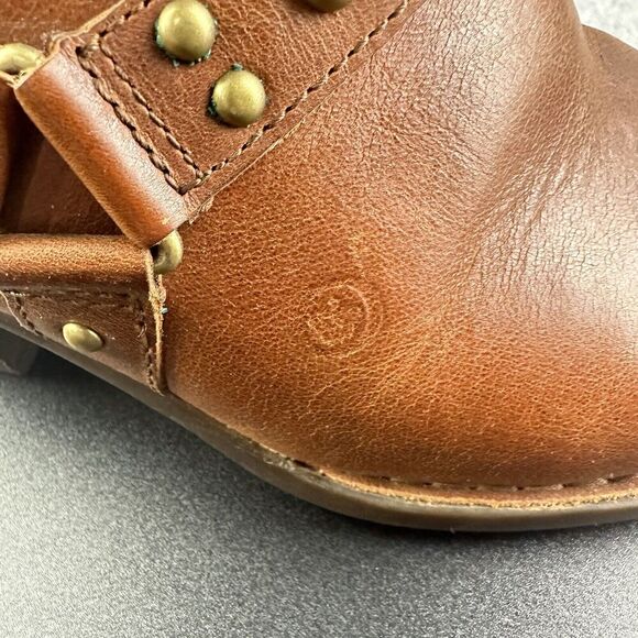 Born Pindo Slingback Harness Mule Clog Women 9 Brown Leather Studded Heeled Boot - Picture 2 of 14